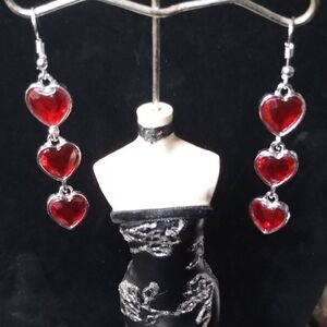 Elegant Red Heart Drop Earrings